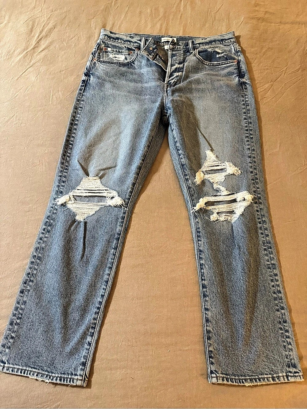 American Eagle Straight Crop Distressed Straight Leg Jeans Blue Waist 12